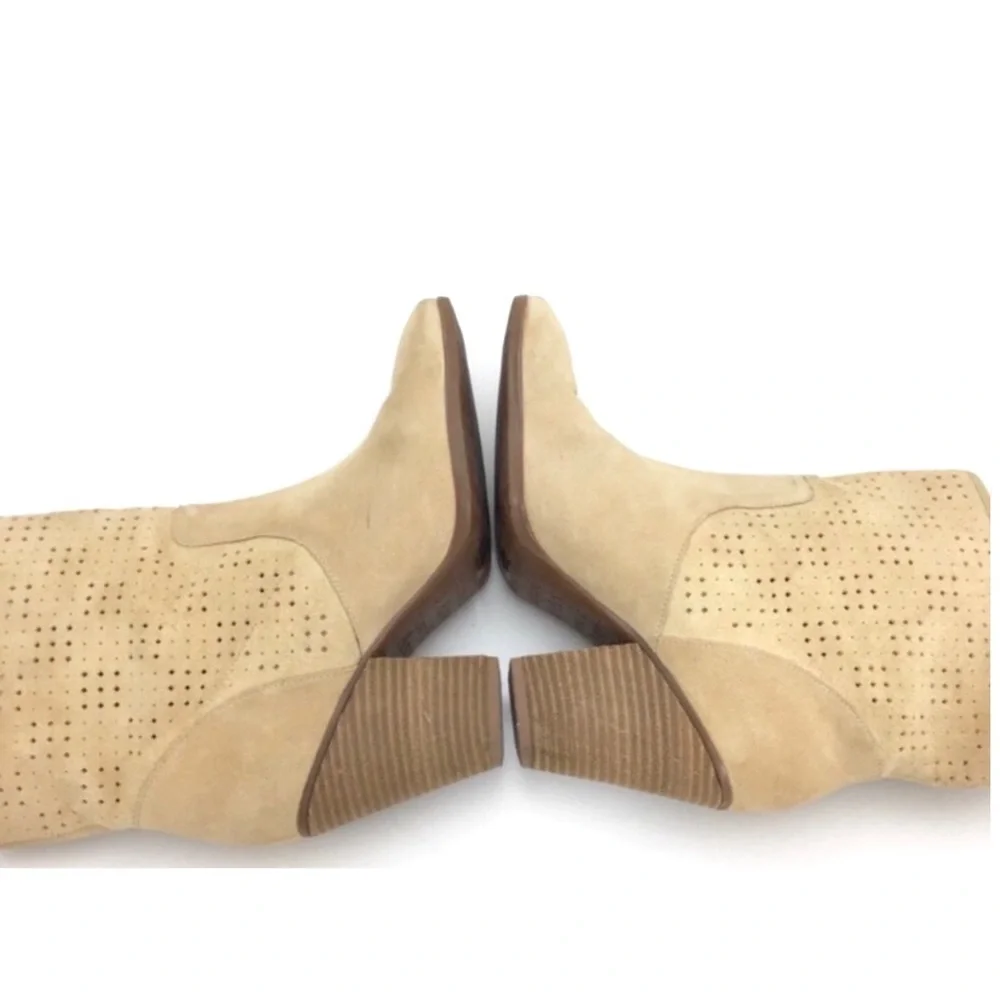 ENZO Angiolini Gettup Laser-Cut Suede Perforated Ankle Boot in National Beige